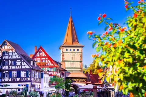 Gengenbach, Germany. Altstadt, beautiful town square with timber-framed med.. Stock Photos