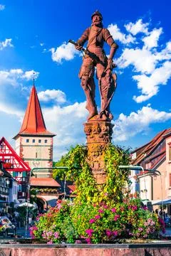 Gengenbach, Germany. Rohrbrunnen fountain, located in the town square, Bade.. Stock Photos