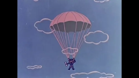 A genial airman parachutes while holding orders and an obnoxious airman postures Stock Footage 79523939
