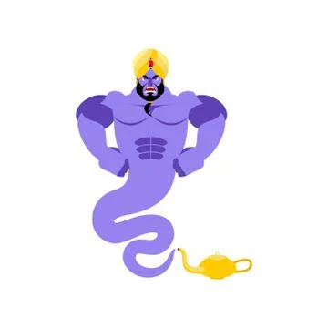Genie angry Emoji. Magic ghost Aggressive emotion. Arabic magic spirit avatar Stock Illustration