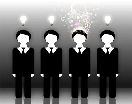 Genius among mediocrities. Creative thinking of one person in crowd of others. Stock Illustration