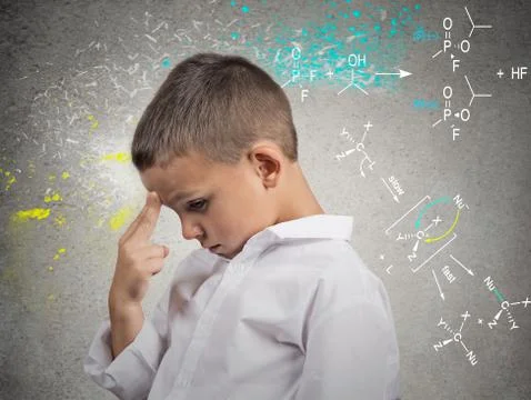 Genius boy solving science problem Foto stock