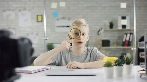 Genius boy wonder hacks system at cyberspace. Cute kid young programmer Vidéo 105056139