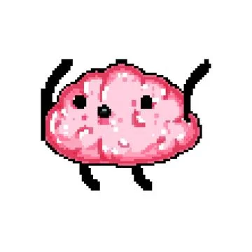 Genius brain character pixel art vector illustration Stock Illustration