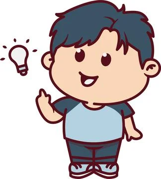Genius Chibi Boy Idea with Lightbulb Stock-Illustration