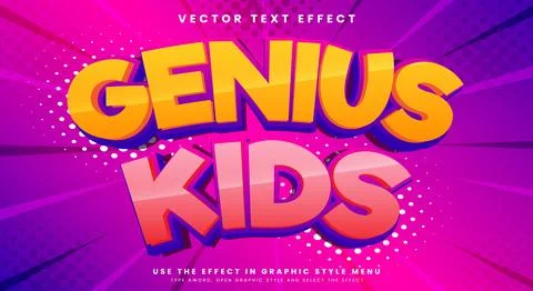 Genius Kids comic Style 3d editable text effect Stock Illustration