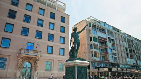 The Genius of Navigation statue in the harbor square. Stock Footage 247216154