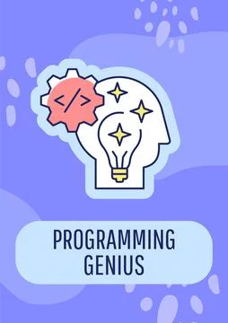 Genius programmer greeting card with color icon element 스톡 일러스트