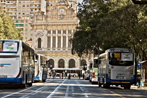 Genoa. Bus station and train station Stock Photos
