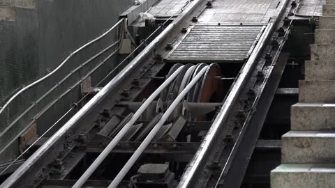 Genoa Funicular Cable Pulley System on Large Metal Track Stock Footage 289623261