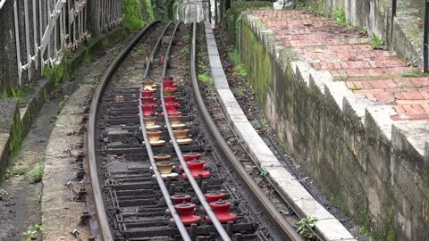 Genoa Funicular, Traction cables moving on rollers outside Righi station Stock Footage 289624266