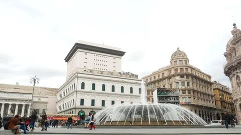 Genoa,  Piazza De Ferrari, the main square of Genoa Stock Footage 121551950