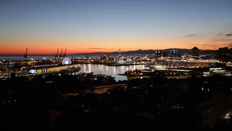 Genoa at sunset with the Lanterna Stock Footage 102152709
