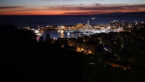 Genoa at sunset seen from the hill towards the port Stock Footage 101440802