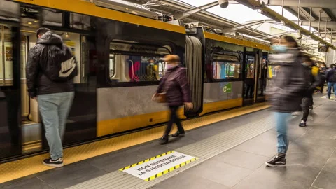 Genoa underground. People getting on the subway Stock Footage 170484848