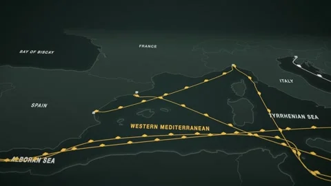 Genoa to valencia container trade route map seamless loop Stock Footage 345899353
