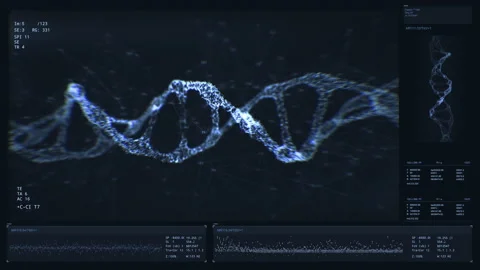 Genome analyzing. DNA structure research. Interface concept Video stock 130817416
