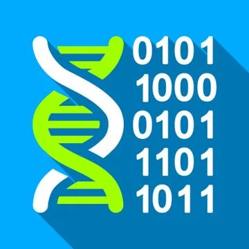 Genome Code Flat Long Shadow Square Icon 스톡 일러스트
