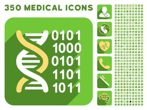 Genome Code Icon and Medical Longshadow Icon Set Stock Illustration