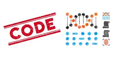 Genome Code Mosaic and Scratched Code Seal with Lines 스톡 일러스트