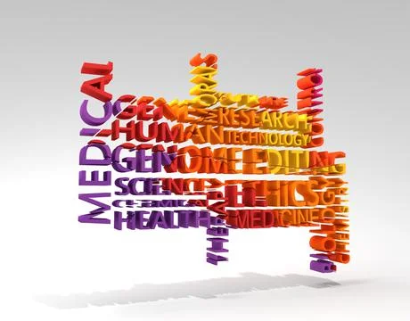 Genome editing, regulating and targeting words cloud. 3D render Stock Illustration