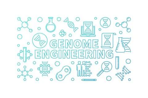 Genome Engineering vector blue line horizontal illustration Stock Illustration