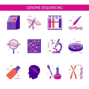Genome research icon set in flat style 스톡 일러스트