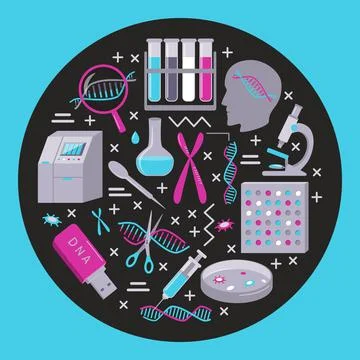 Genome research round concept in flat style Stock Illustration