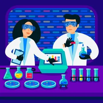 Genome sequencing concept. Scientists working Illustrazione stock