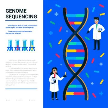 Genome sequencing concept. Small Scientists and helix of dna, genome or gene Illustrazione stock