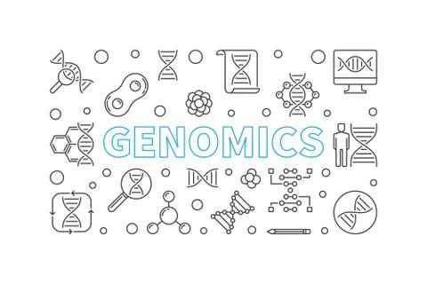 Genomics vector horizontal illustration in thin line style Stock Illustration