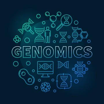 Genomics vector round blue concept outline illustration Stock Illustration