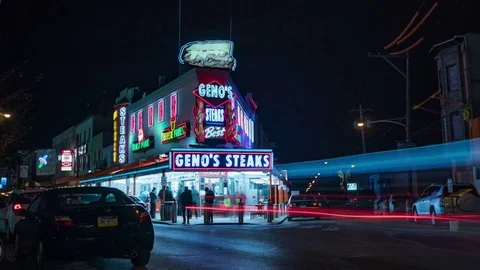 Geno's Steaks in Philadelphia Timelapse Stock Footage
