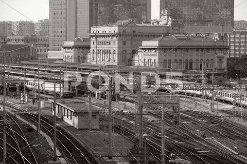 Genova Brignole Railway Station Italy Long Telephoto Lens Used Tripod Mounted Stock Photos