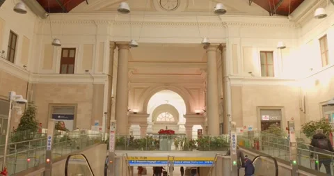 Genova Brignole Train Station Interior Tilt Down Shot Italy Historic Stock Footage 333958769