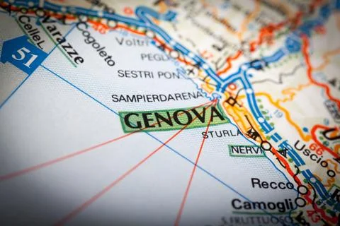 Genova on a road map Stock Photos