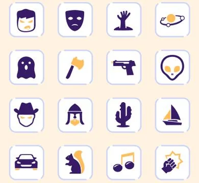 Genres of cinema icons set Stock Illustration