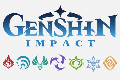 Genshin impact logo and elements icons set. 스톡 일러스트