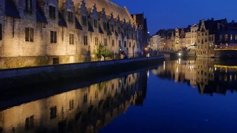 Gent, upcoming dusk inviting for a romantic night Stock Footage 93543360