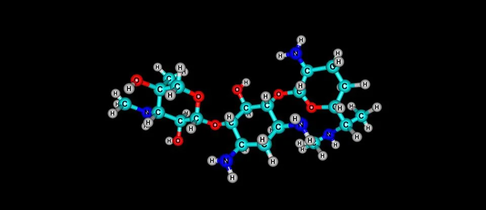 Gentamicin molecular structure isolated on black Stock Illustration