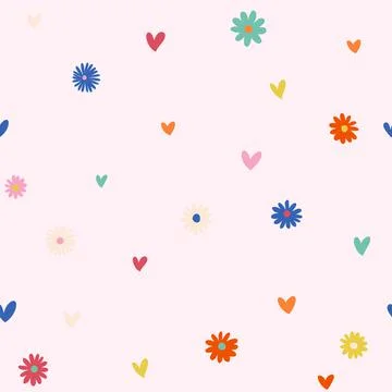 A gentle beautiful seamless pattern flowers hearts Stock Illustration