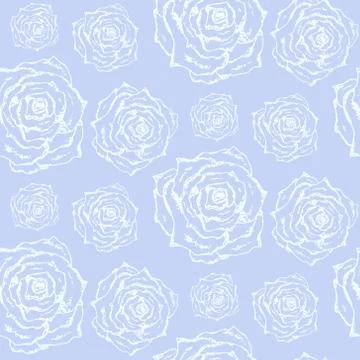 Gentle blue pattern with white outline roses Stock Illustration