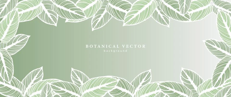 Gentle botanical vector green background with white leaves. Stock Illustration