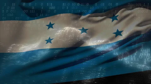 Gentle breeze causing rippling Honduras flag, binary digits streaming upward Stock Footage 312467787