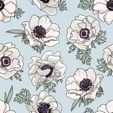Gentle floral pattern with light biege spring flowers Anemone in vintage wate Stock Illustration