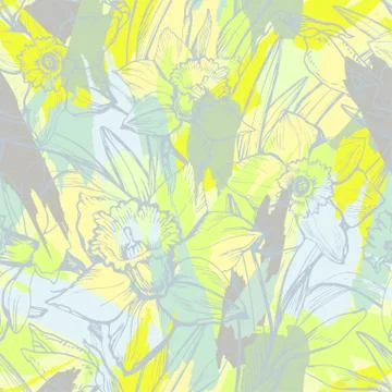 Gentle floristic seamless pattern with contours of flowers Stock Illustration