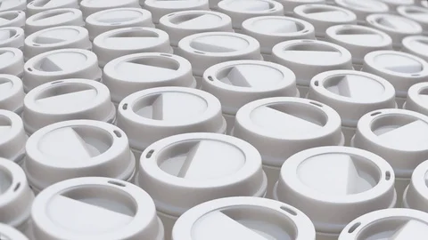 Gentle Flyover Endless Array of White Coffee Cups 库存影片 72299703