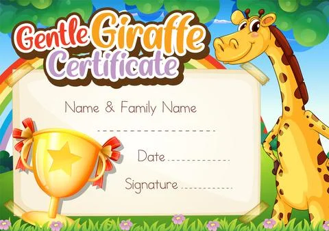 Gentle giraffe certificate template 스톡 일러스트