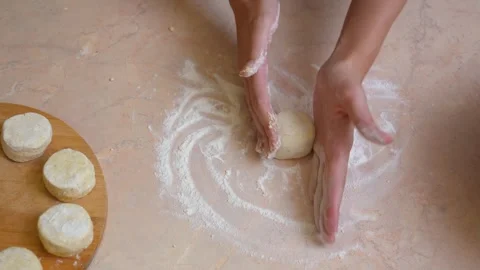 Gentle Hands Shape Miniature Dough Rounds On Floured Surface Attentively Видео 331149465
