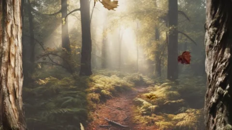 Gentle looping animated background: leaves swirling to the forest floor. Stock Footage 245306222